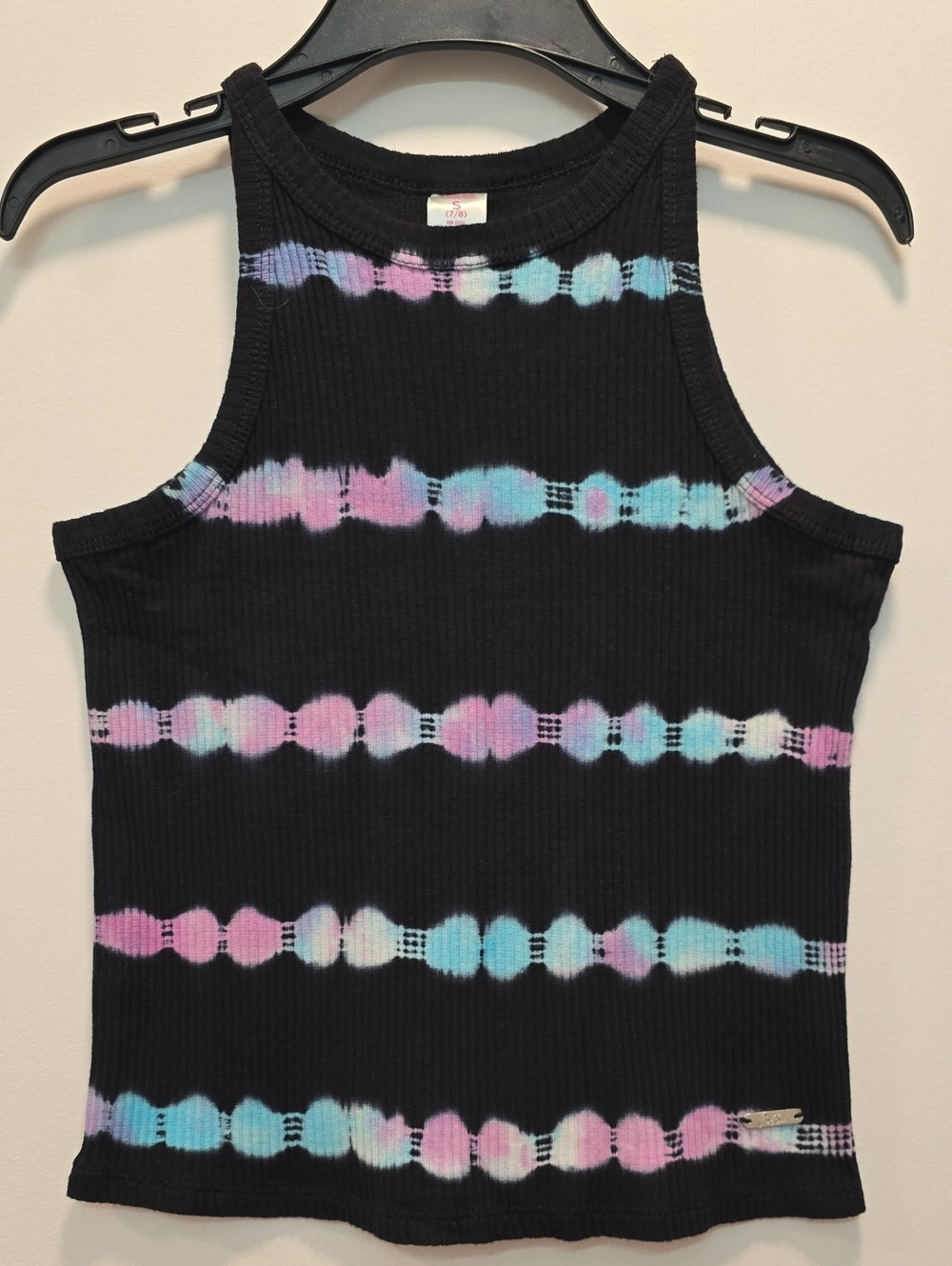 JUSTICE - Tank Top Knit High Neck, Black with Pastel Pink & Blue Size Small 7/8